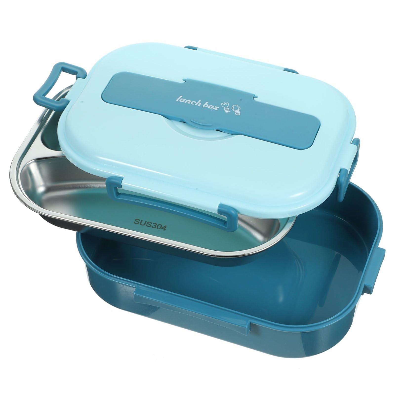 Boîte à Lunch Bento en Acier Inoxydable 1300ml 4 Compartiments | Bleu Pp Plastique, Étanche Anti-odeur, Présent Rentrée, École et Travail