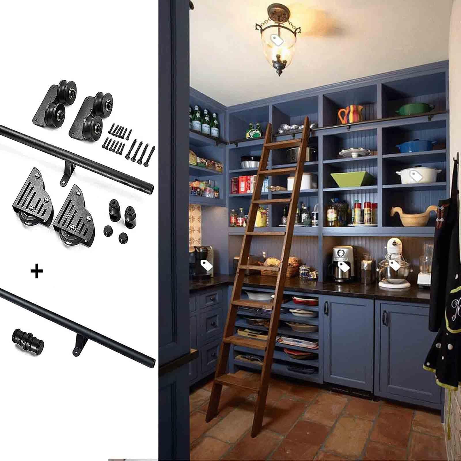 OOPDNEGAK Sliding Library Ladder Hardware, Sliding Ladder Rail Hardware Kit, Sliding Barn Door Hardware,Kit Slid Rail Track Roll Ladde Rail, Bookcase Slid Ladde Rails(600cm(19.7 ft) track kit)
