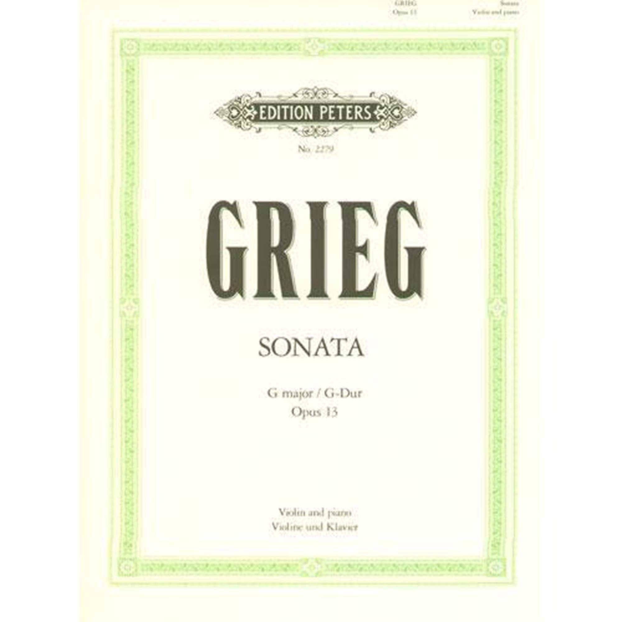 EDITION PETERS GRIEG EDVARD - VIOLIN SONATA IN G OP.13 - VIOLIN AND PIANO Klassische Noten Violine