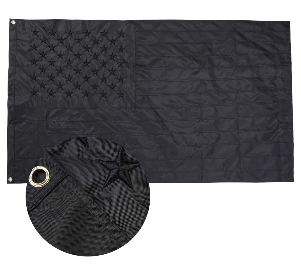 Black American Flag 3x5 Ft Embroidered Stars Sewn Stripes All Black US