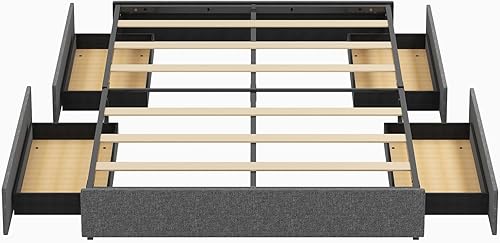 Miniatura 4 de CECER Base de cama tamaño California King con 4 cajones de almacenamiento, base de cama de plataforma con soporte de listones de madera, no necesita