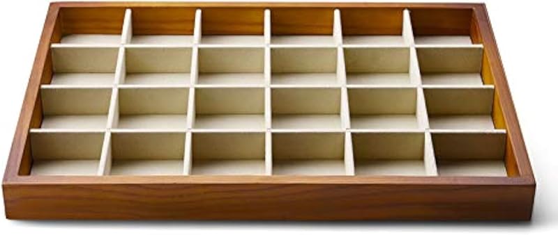 Oirlv Bandeja de joyería de madera maciza, Organizador de cajones de joyería, 24 rejillas (crema) | Diseño apilable, para joyería, collares, pendientes y anillos, organización y presentación legal en aparadores y tocadores.