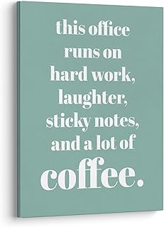 XWELLDAN Teamwork Quote This Office Runs on Hard Work Wall Art Canvas Prints, Coffee Humor Workplace Wall Art Decor for Home Office HR, 11 x 14 Inch, Framed(green)