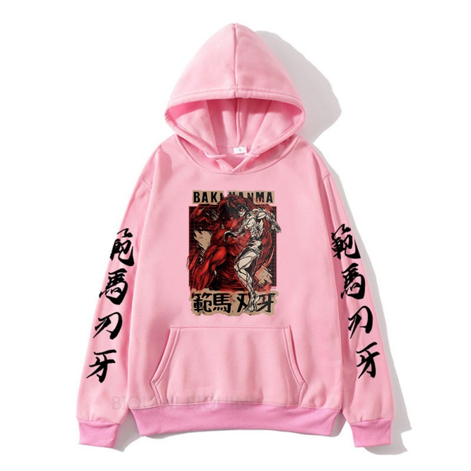 Deauxs Men's Pink The Grappler Baki Hanma Baki Hoodie Baki The Grappler Hoodies Grappler Baki Son Of Ogre Clothing Japanese Harajuku Sweatshirts Baki Hanma Cosplay