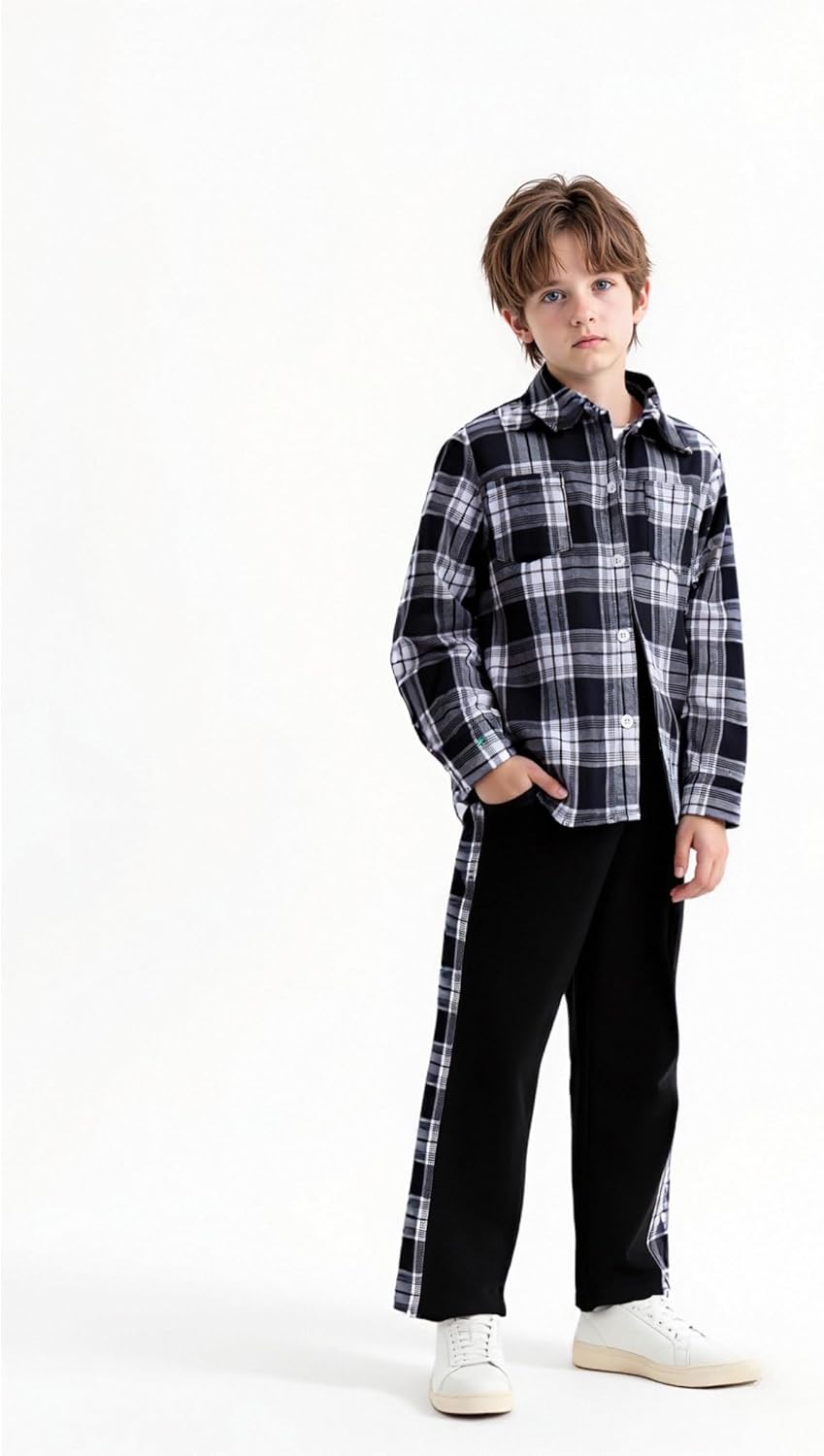 3Pcs Boys Clothes Long Sleeve Flannel Plaid Shirt Tops Pants Sets Fall Winter Boys' Clothing Sets 7-12 Years - Image 4