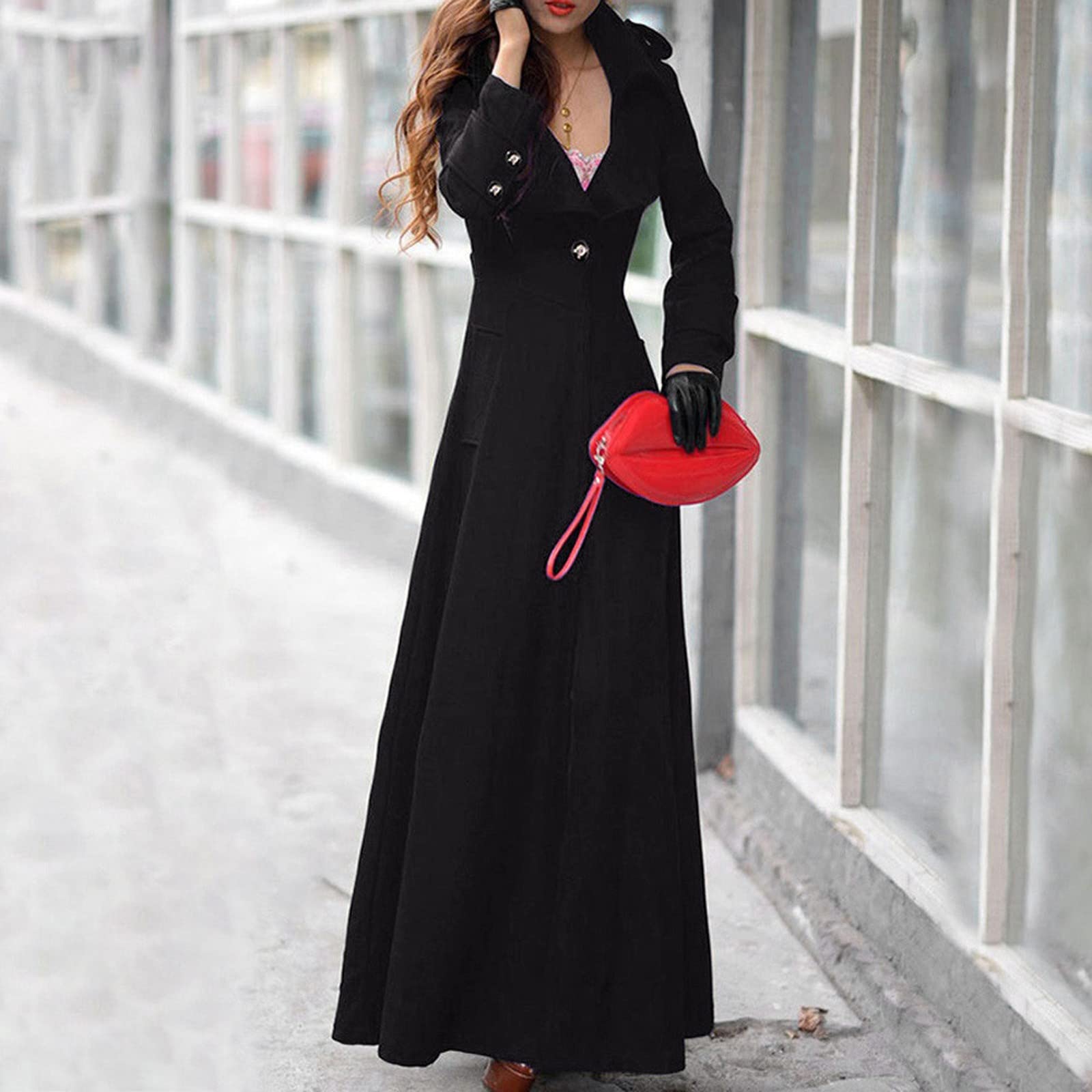 Wintermantel Damen Lang Warm Langer Trenchcoat Für Damen Slim Fit Mantel Damen Winter Dicke Winterjacke Damen Warme Jacke Damen Winter Lang Elegant Wollmantel Damen Einfarbig Fleecejacke Frauen
