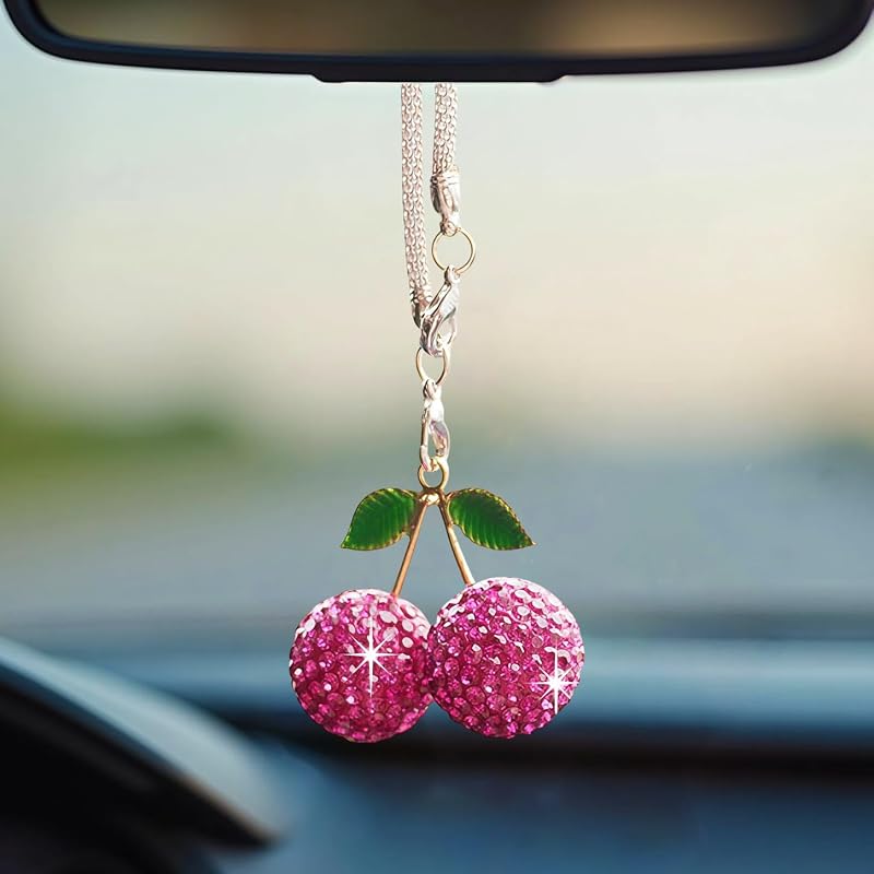 Enfeite Pendente de Cereja para Espelho Retrovisor YOYLMAL com Cristais – Roxo