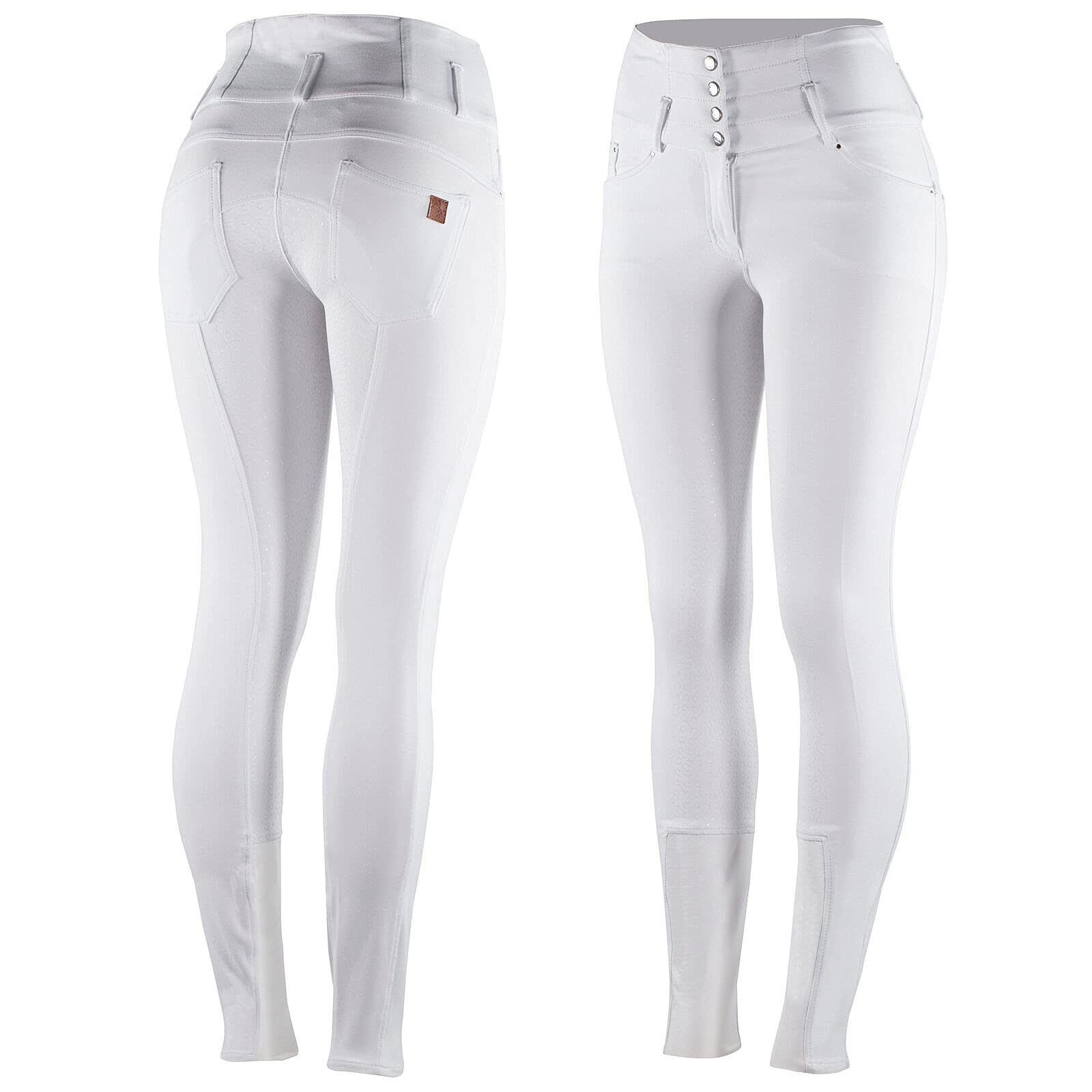 Horze Jodphurs Ladies Tara Women's Full Seat Riding Breeches Pants with Extra High Waist Equine, White, 44