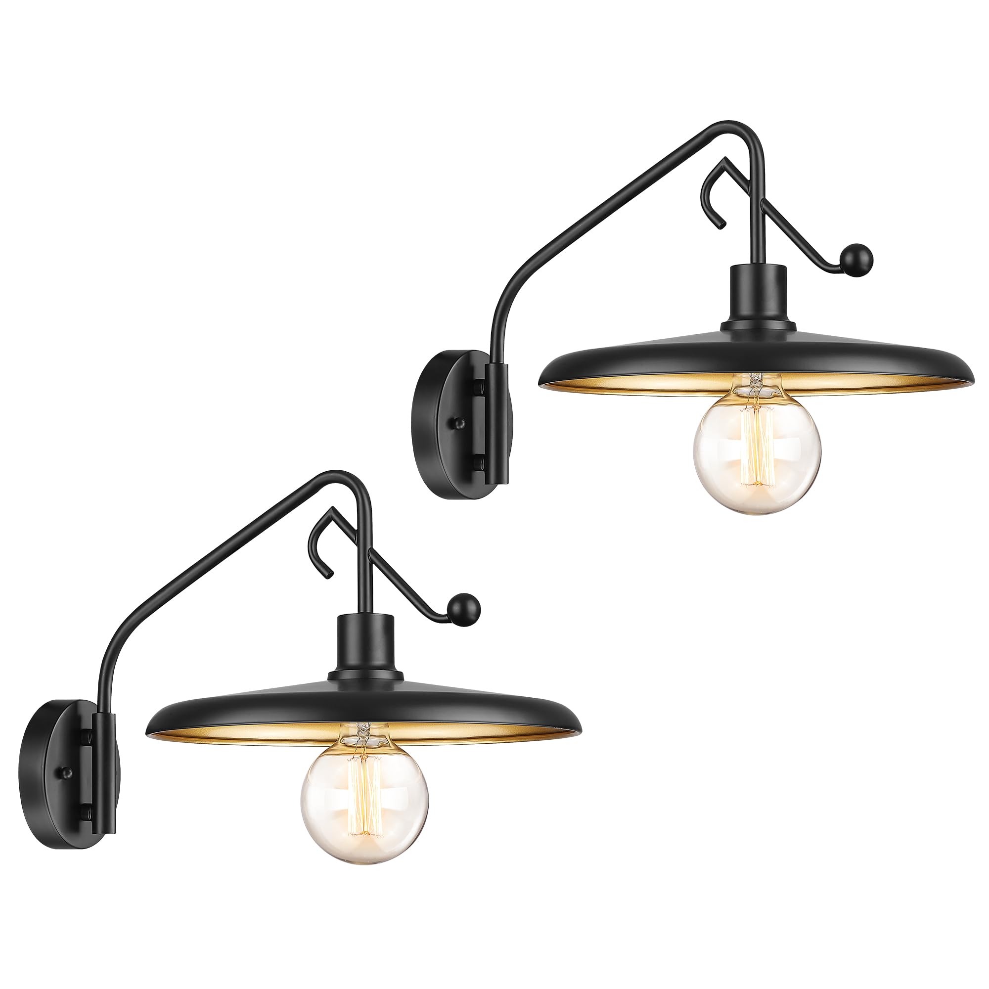 Photo 1 of ***ONLY ONE*** Barn Wall Sconce,  HWH Industrial Sconces Wall Lighting, Gooseneck Wall Vanity Light Wall Lamp for Bedroom Bathroom Kitchen, Black and Gold Finish, 