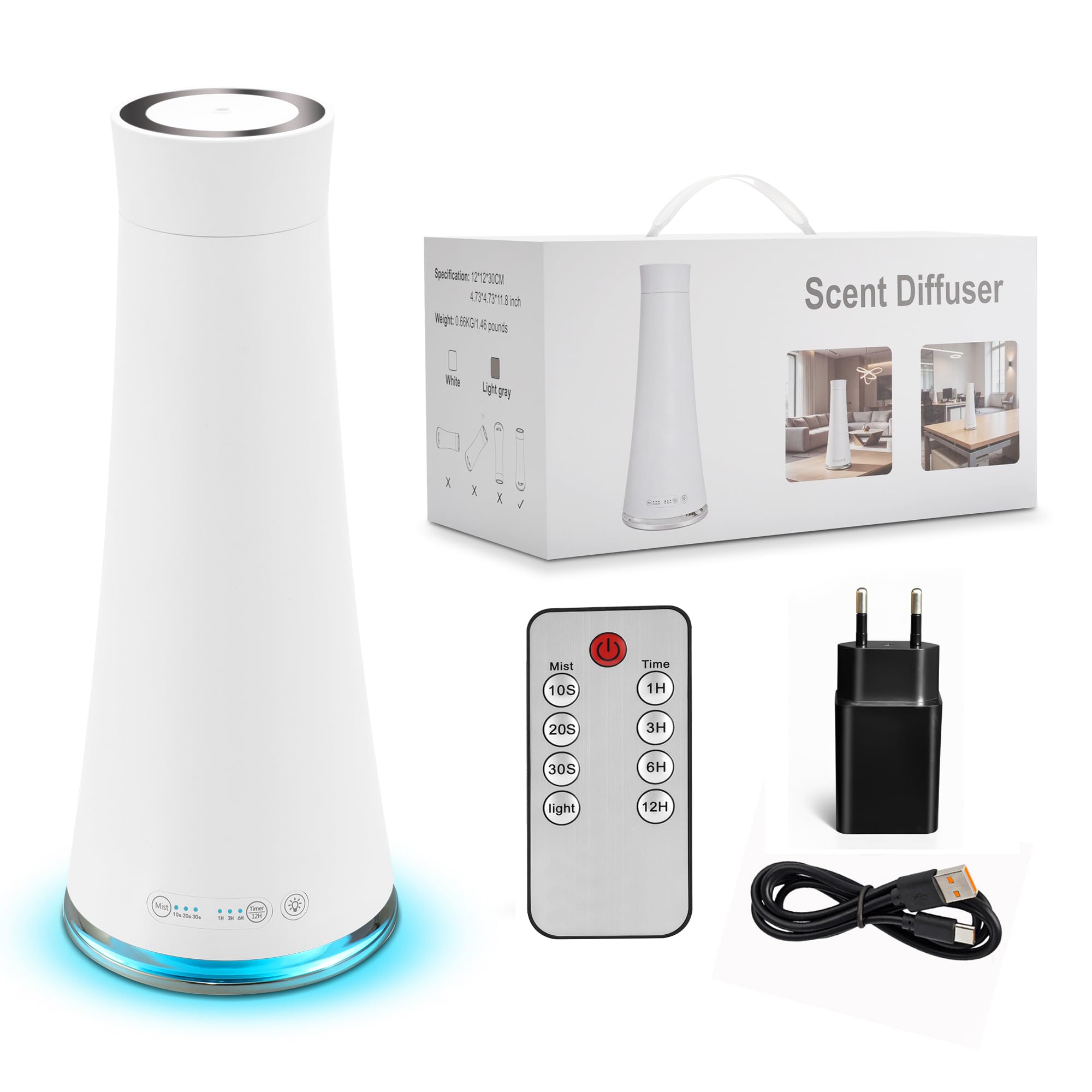 Diffuseur d'huiles essentielles sans Eau avec veilleuse, adapté aux pièces jusqu'à 140 m² - 4 réglages de minuterie, 3 intensités de Parfum (XL)