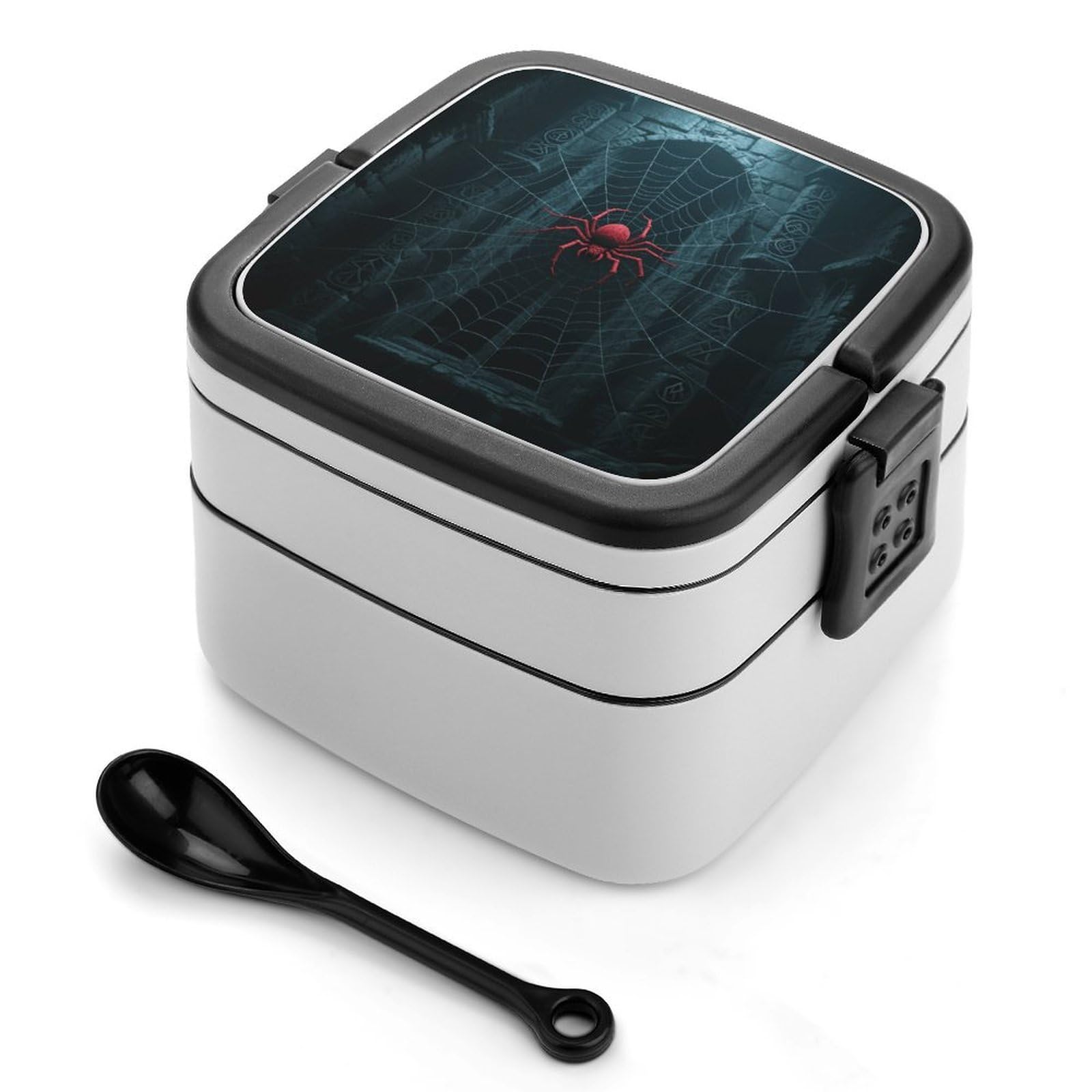 VstaDank Red Spider in Castle Bento Box with Compartments Portable Lunch Containers with Spoon Leak Proof Bento Lunch Box Snap-On Design Double-Layer Insulated Lunch Boxes for Work Camping