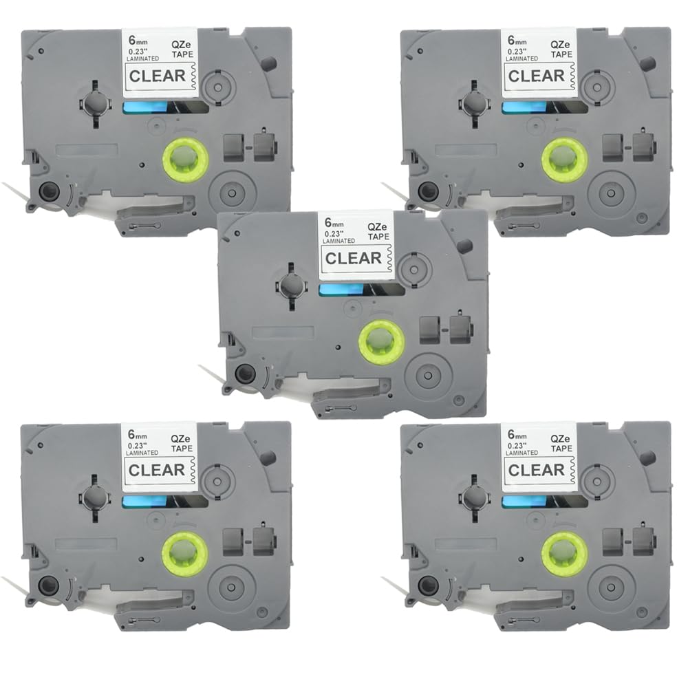 BROVACS 5 Pack White on Clear Laminated Label Tape Compatible for Brother P-Touch Label Printer TZ 115 TZe 115 6mm 1/4" OPA4115x5