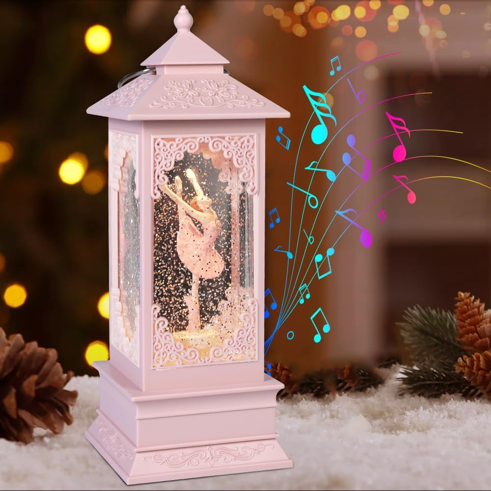 [360° Rotating Ballerina Figurine Music Box Light for Present,Women,Kids,Mom,Daughter,Granddaughter,Christmas&Birthday Present,Battery and USB Operated(11.4"x4.13")-Pink