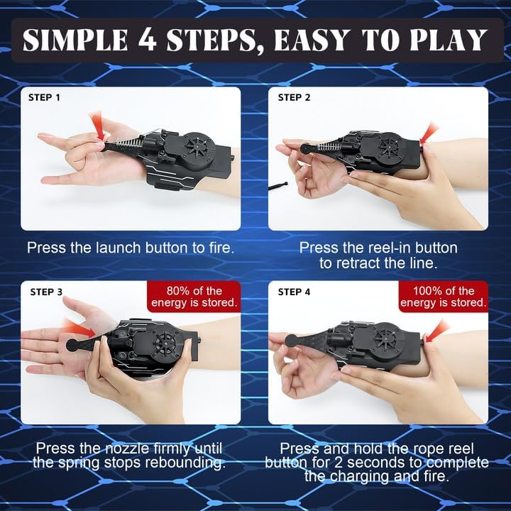Vista 3 de Tirador de telaraña, tirador de telaraña real que realmente dispara para niños, cosas de juguete geniales para fanáticos de superhéroes