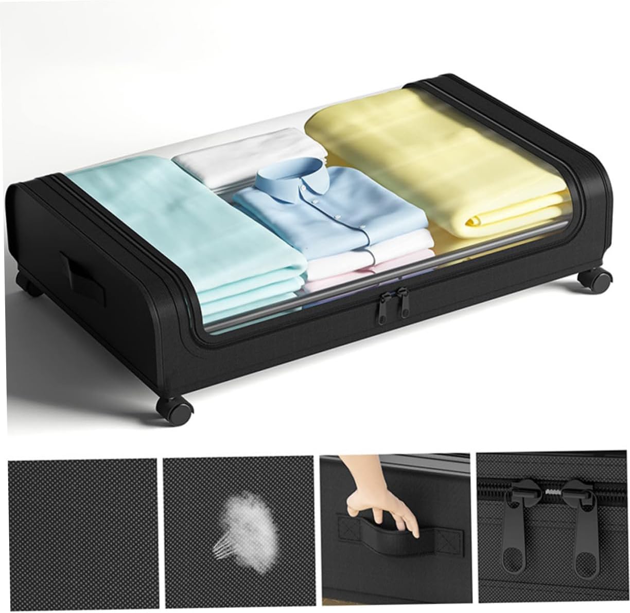 under Bed Storage Organizer Wheels Space Saving Storage Case for Clothes Toys and Sundries Capacity Mesh Design for Easy Item Identification Transparent Lid