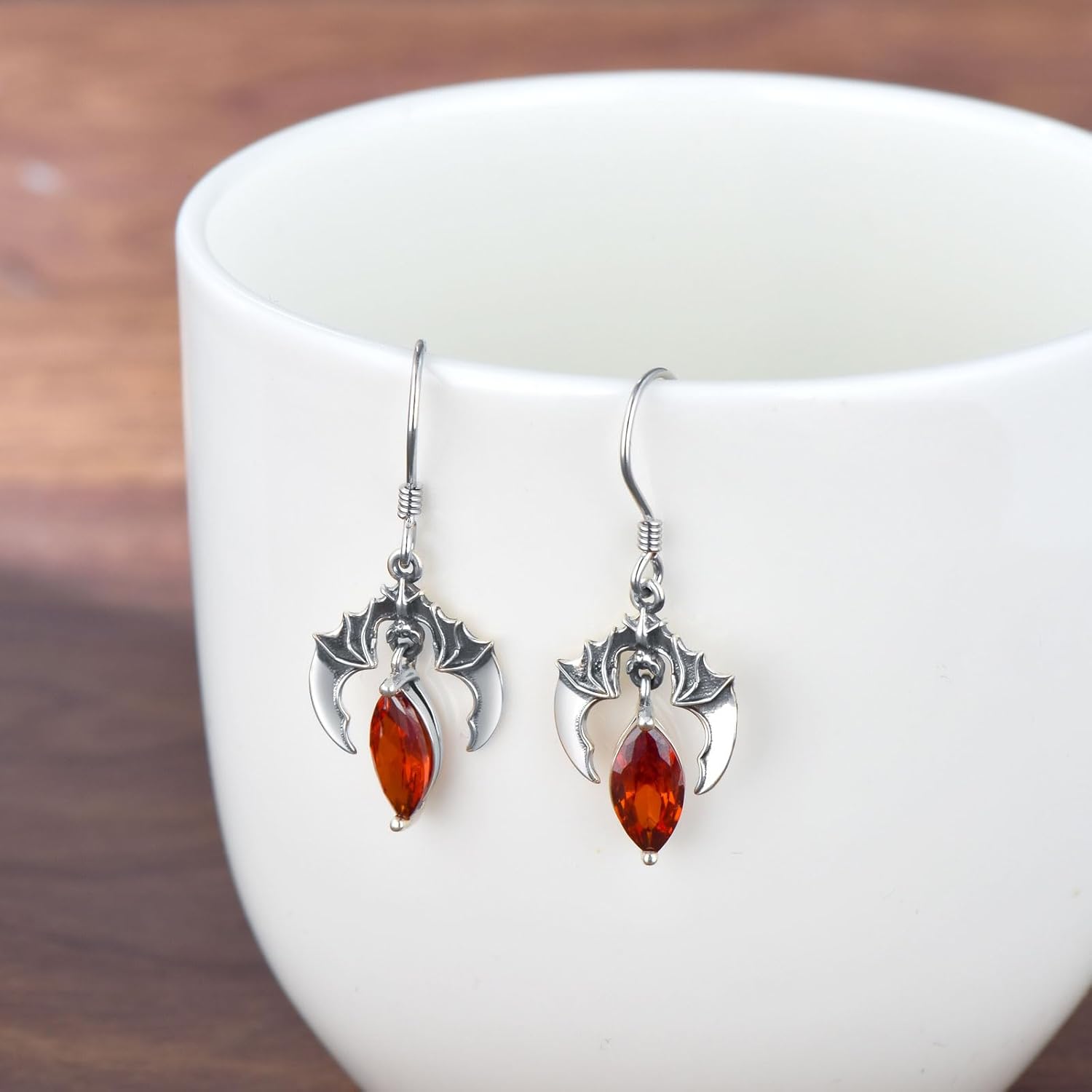 925 Sterling Silver Bat/Spider Vintage Gothic Dangle Drop Earrings with Crystal Gifts for Women - Image 4