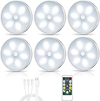 Motion Sensor LED Puck Lights Rechargeable Dimmable Under Cabinet Lights 6 Pack for Kitchen Closet Stairs