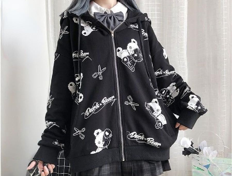 Miniatura 3 de CYee Sudaderas con capucha para mujer, estilo grunge, japonés, con cremallera, ropa urbana, punk, ácubi, manga larga, sin botones, Harajuku,