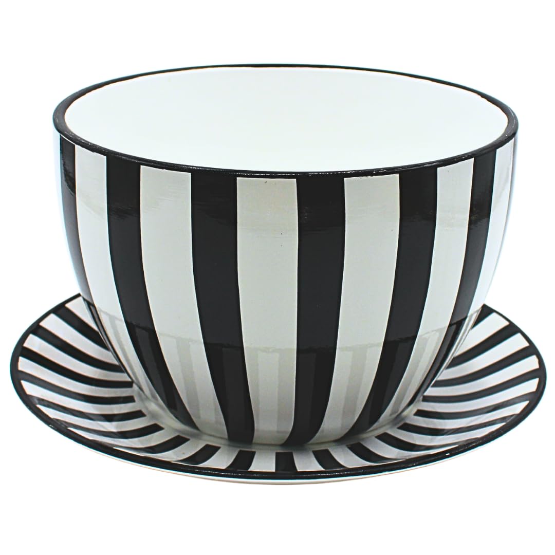 Dekohelden24 Vaso da fiori XXL, con manico in ceramica, motivo a righe, 34 x 28 x 16 cm (lunghezza x larghezza x altezza).