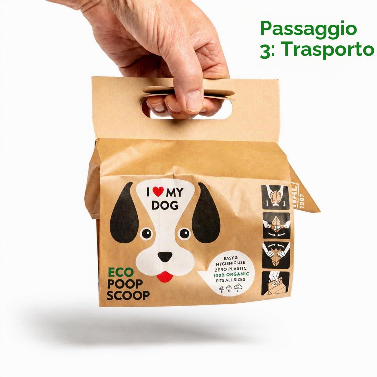 Eco Poop Scoop Sacchetti per escrementi di cani con manico e biodegradabili (360 pezzi, cartone) – sacchetti compostabili per cani e cuccioli di taglia piccola, media e grande – sacchetti per