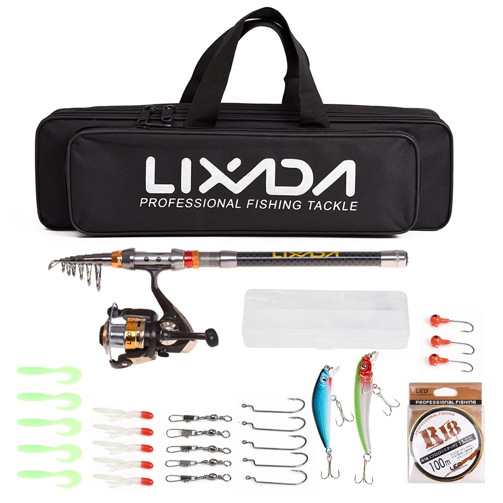 Fishing Rod Reel Combo Telescopic Fishing Rod Spinning Reel Fishing Line Lures Hooks Swivels Saltwater Freshwater Travel Fishing Accessories Kit-Haibing