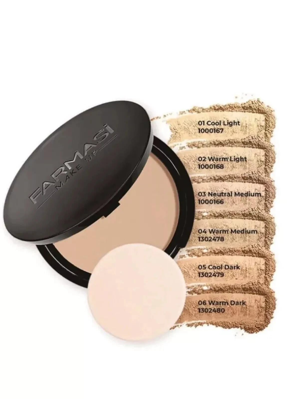 Farmasi Make Up Face Perfecting Pressed Powder 06-Warm Dark - Matte Finish Oil Control Smooth Finish Long-Lasting All Skin Types 12g/0.4Oz
