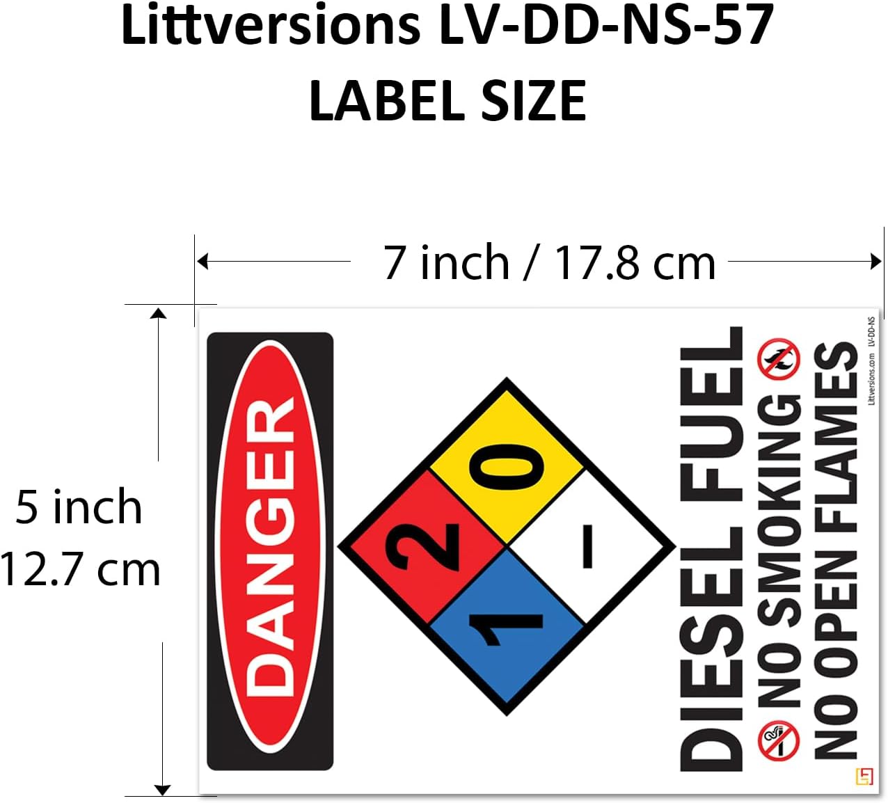 5 Pack 5"x7" Danger Diesel Fuel No Smoking No Open Flames OSHA Warning Safety Hazard Label Sign Decal 6 mil Laminated Engineer Grade UV Protected ANSI NFPA 123631