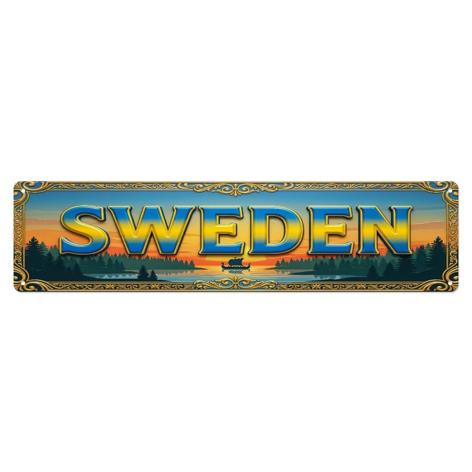 Xanthor Style Metal Tin Sign Vintage Sweden Travel Flag Pattern