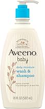 Aveeno Baby Daily Moisture Gentle Body Wash & Shampoo with Oat Extract, 2-in-1 Baby Bath Wash & Hair Shampoo, Tear- & Paraben-Free for Hair & Sensitive Skin, Lightly Scented, 18 fl. oz