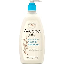 Aveeno Baby Daily Moisture Gentle Body Wash &amp; Shampoo พร้อมสารสกัดจากข้าวโอ๊ต, 2 -in- 1 แชมพูอาบน้ําเด็ก &amp; แชมพูสระผม, Tear- &amp; Paraben ฟรีสําหรับผิวผมและผิวบอบบาง, มีกลิ่นหอมเบา ๆ, 18 ชั้น ออนซ์