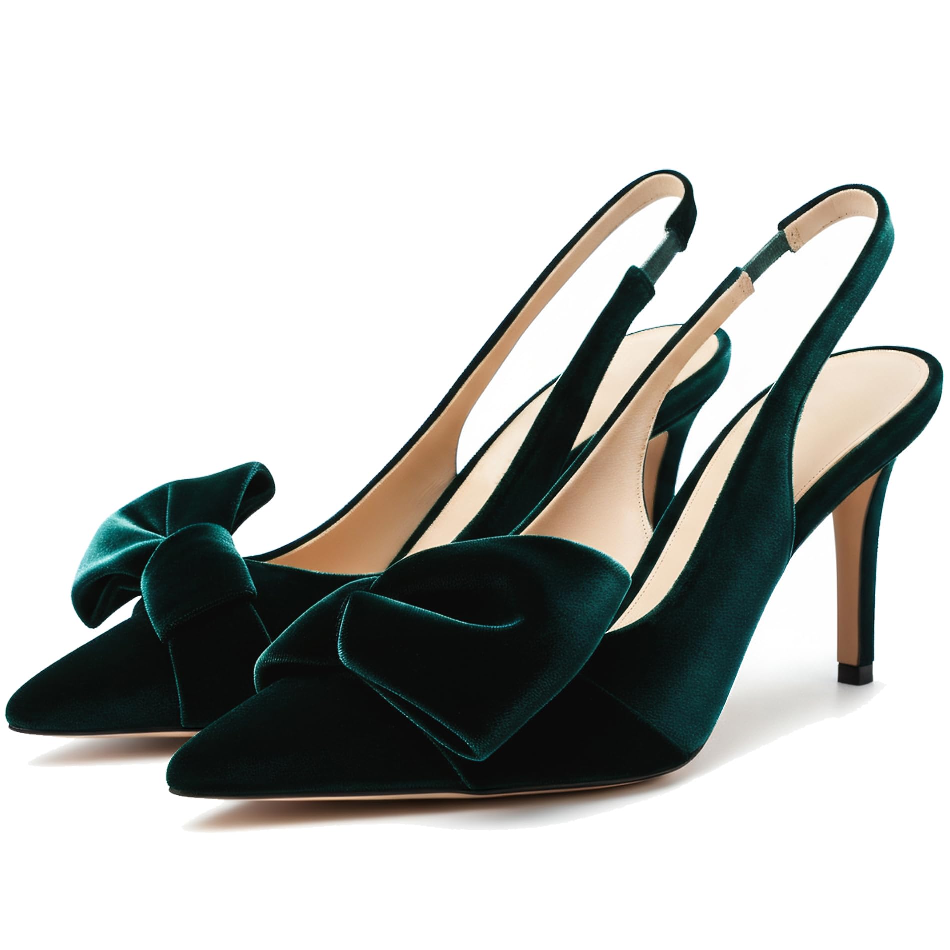 Women's Bow-Detail Slingback Pumps Pointed Toe Stiletto Heels