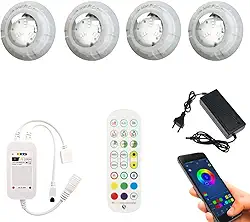 Kit 4x Refletor Led Piscina Luxpool + Comando Wi-fi Compatível com Alexa + Fonte