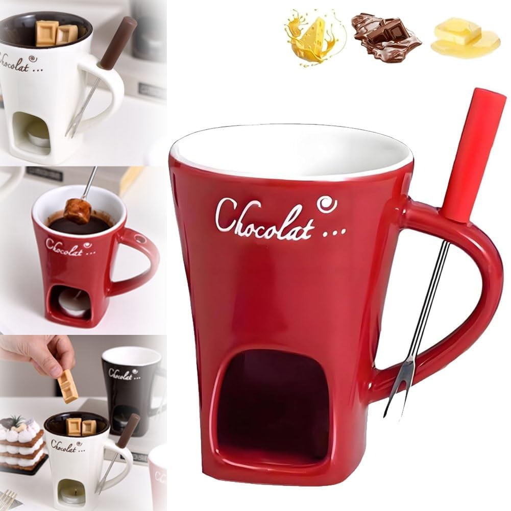 Sweet Fondue Cup, Chocolate Fondue Mug Tealight, Chocolate Melting Cups, Mini Chocolate Fondue Set Without Tealights, Fondue Cups With Forks For Date