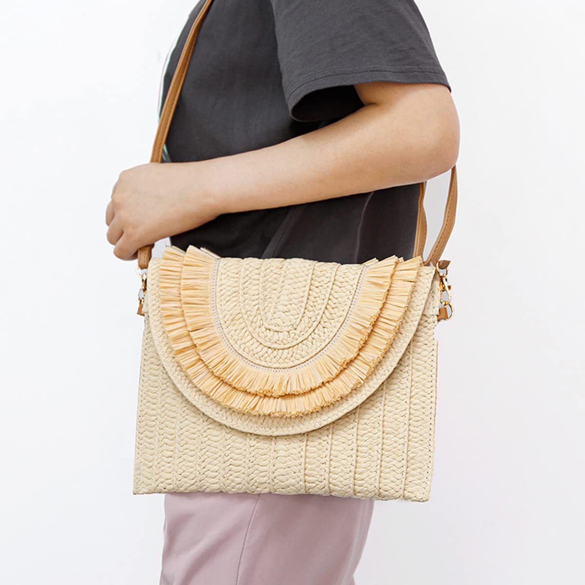 Sac Tissé À La Main Sac Fourre-Tout En Paille De Plage D'Été Shopping