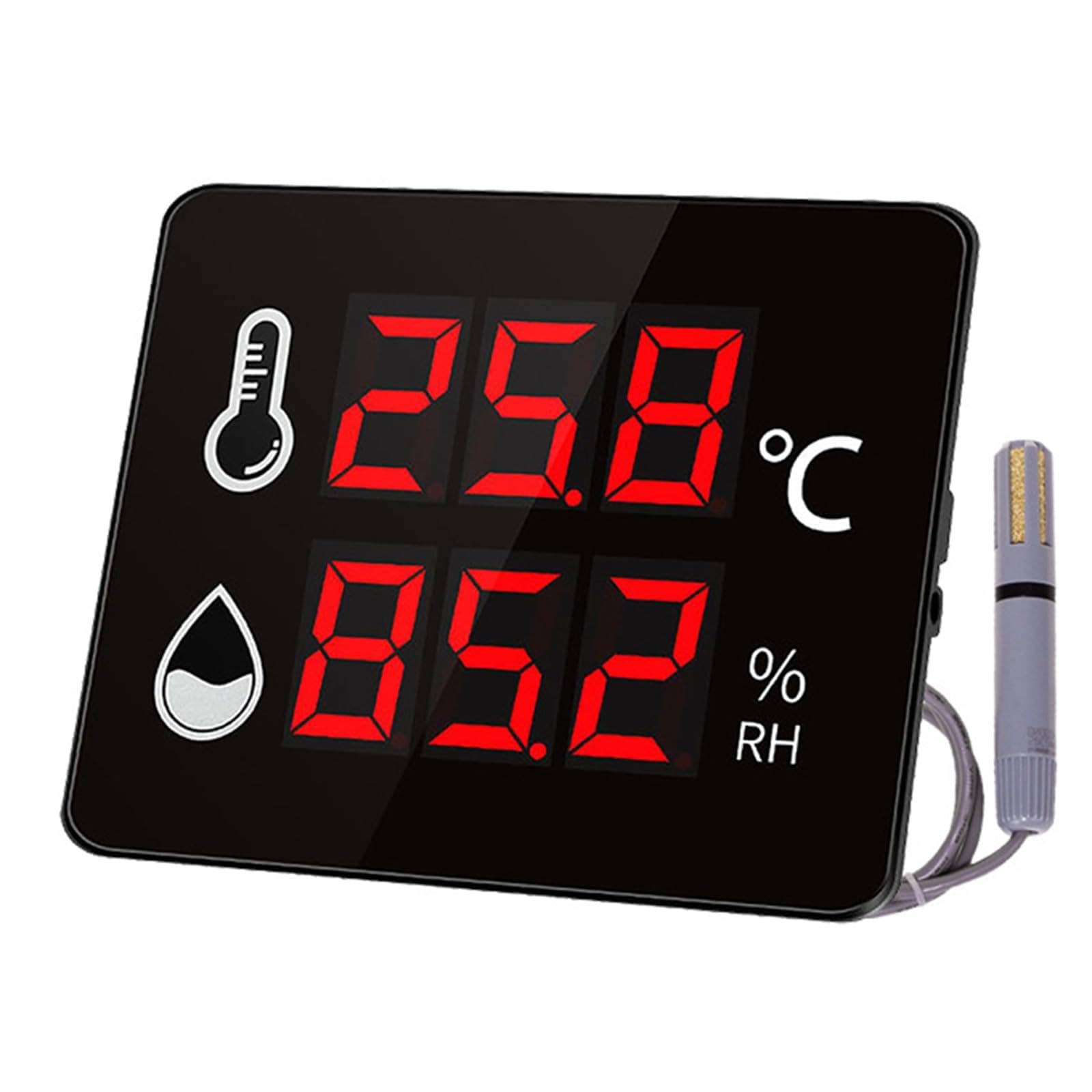 Termometro Digitale, -40-100 ℃ 0-99% di Temperatura e umidità RH, con sensore, Staffa, Display a Grande Schermo a LED ad Alta Definizione, Adatto per Interno, Esterno, Industriale, Serra
