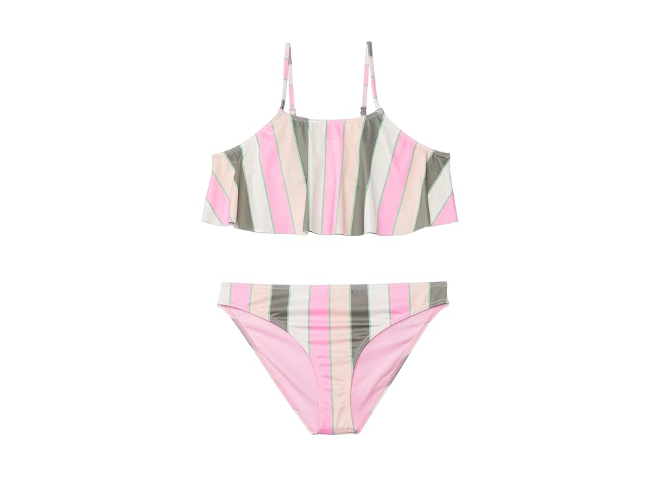 Roxy Kids Very Vista Flutter Swimsuit Set (Big Kids) Girl's Swimwear Sets Agave Green Very Vista Stripe : 14 Big Kid, Elastane/Polyester
