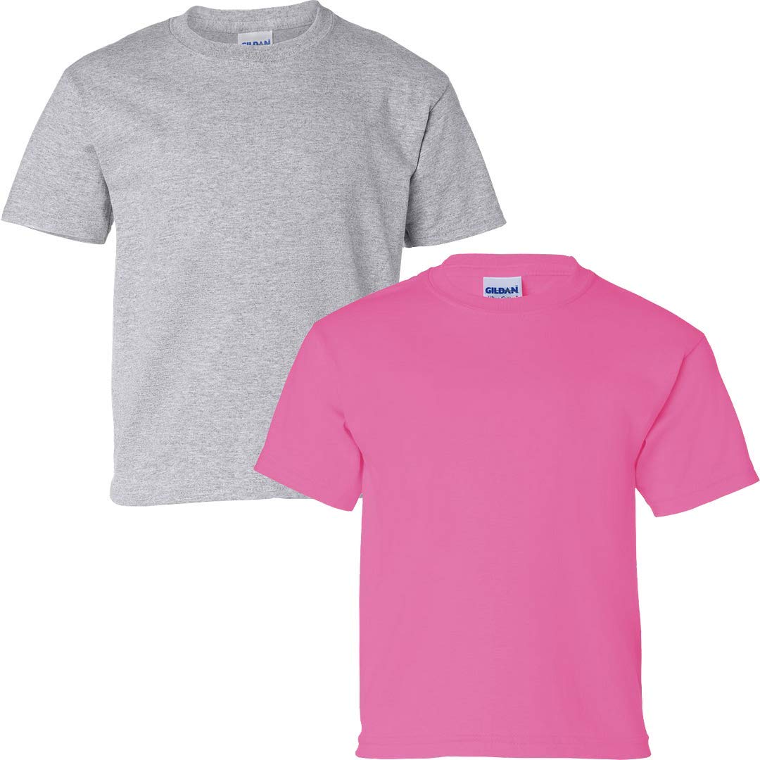 Gildan Kids' Ultra Cotton Youth T-Shirt, 2-Pack XL-Sportgrey-Safetypink