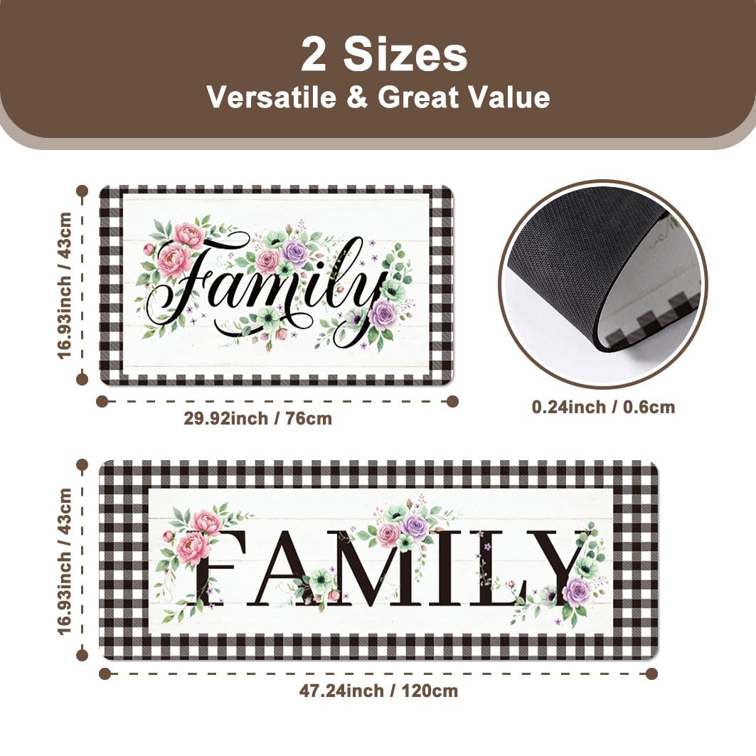 Set di 2 tappeti da cucina in stile rustico con fiori di famiglia, anti-affaticamento, antiscivolo, lavabili, comodi, decorazione per la casa, lavanderia, corridoio, ingresso, bagno, 43 x 76