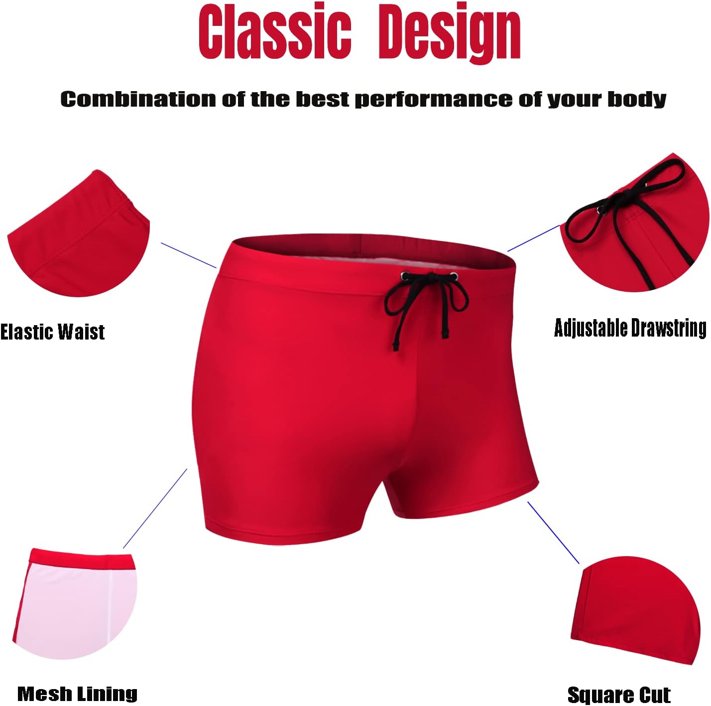 COOFANDY Swim Trunks for Men Sexy Swim Brief Square Leg Swimsuit Swimming Short Bathing Suit with Pocket S-XXL - Image 4