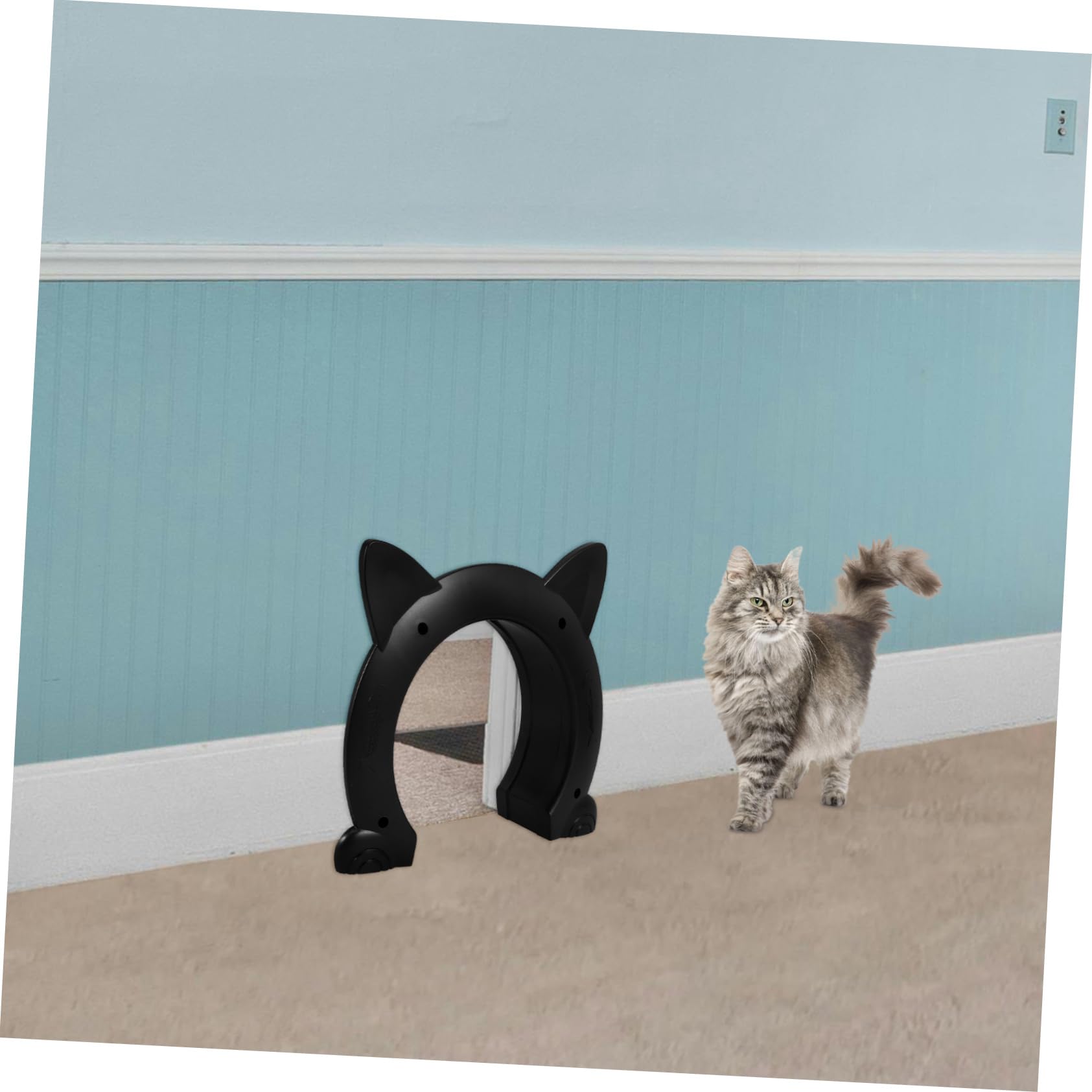 COLLBATH Katzenklappe aus Kunststoff für Innentüren Katzenförmig Schwarz Leicht Zugänglich Vielseitig Einsetzbar für Katzen und Kleine Hunde im Zuhause