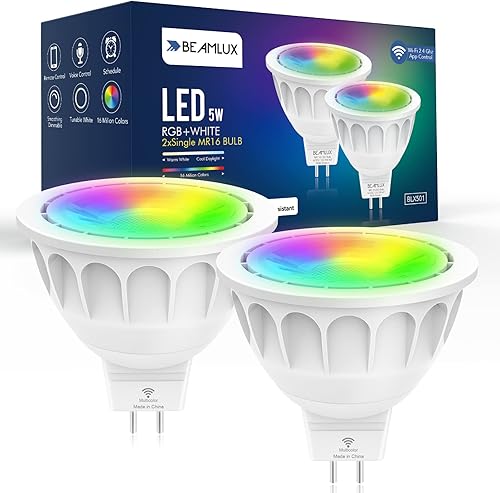 BEAMLUX Bombillas LED inteligentes de malla Bluetooth MR16 que cambian de color RGBW regulables con aplicación CA CC 12 V base GU53 no compatible