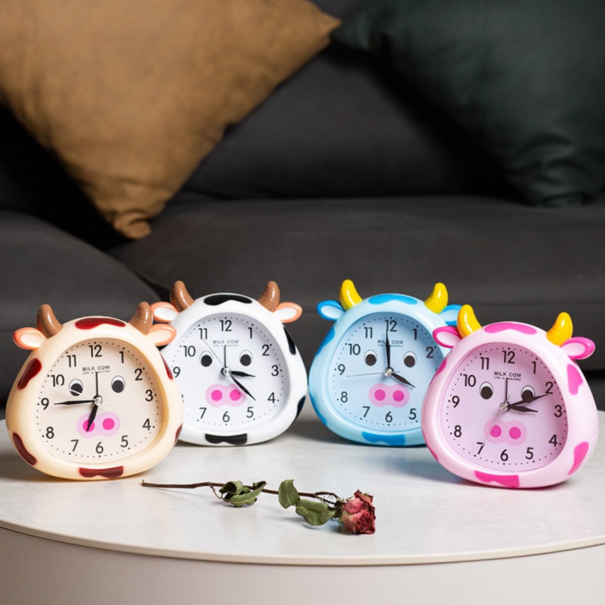 Kinderwecker Kuh-Wecker für Kinderzimmer, keine Batterie, niedliche Nachttischuhr, Kinder-Schlaftrainer, Aufwachen für Jungen und Mädchen, Geburtstagsgeschenke (Weiß)