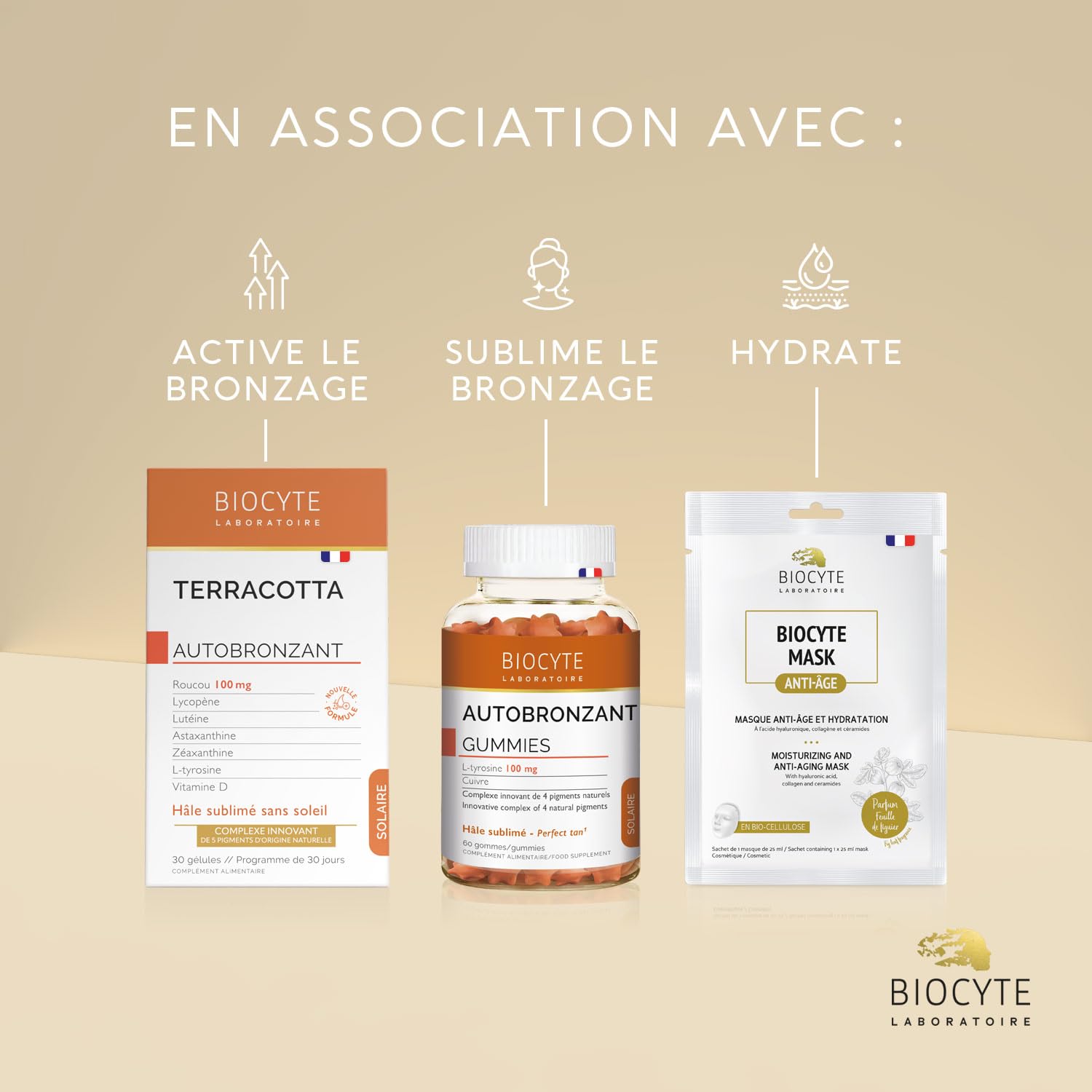 BIOCYTE Pack Terracotta Abbronzatura - Integratore alimentare abbronzante, preparatore solare - doppia fonte di melanina, L-tirosina, rame - programma di 90 giorni