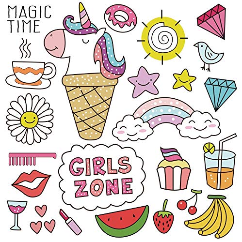 Leowefowa Cartoon Magic Time Girl 1st Birthday Backdrop 10x10ft Vinyl Cute Unicorn Ice Cream Rainbow Stars Cupcake Lipstick