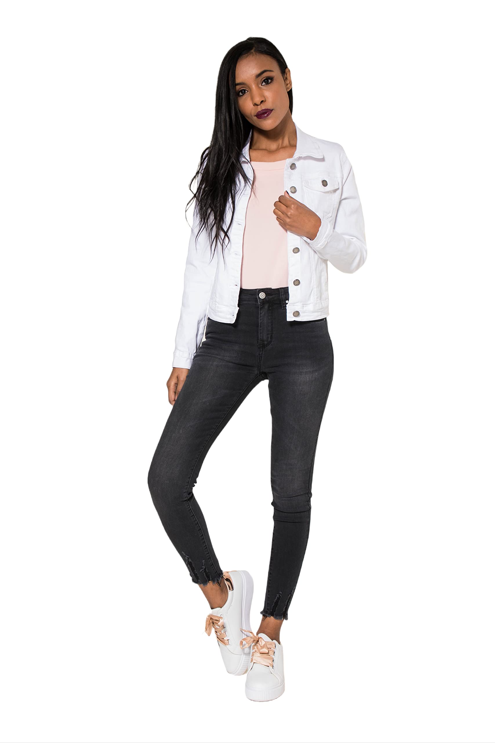 Nina Carter J212 Damen Slim-Fit Jeansjacke – Farbige Übergangsjacke mit Kent-Kragen und Taschen – Frühlings- und Sommerjacke Stretch Jacke