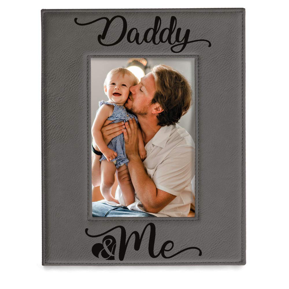 KATE POSH Daddy and Me Engraved Grey Leather Picture Frame, First (1st) Father's Day Gifts, Birthday & Christmas for Dad, New Dad, Daddy & Me, I Love You Dad, Best Dad Ever Gifts (5x7-Vertical)