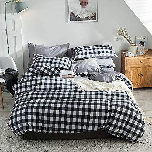 Dencalleus Funda Nordica 100% Algodón Cama 135/150, Funda Edredón 220x230 cm con 2 x Fundas Almohada 50x75 cm, Geometría Bedding Sets Juego de Ropa de Cama 3 Piezas, Blanco Negro