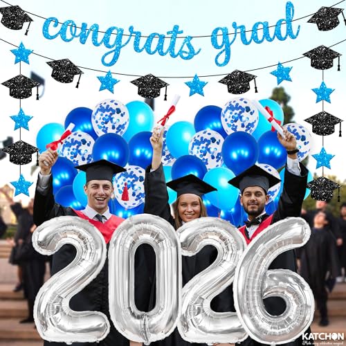Image of KatchOn, Blue 2026 Graduation Party Decorations - Large, Pack of 25 | Glitter Congrats Grad Banner for 2026 Grad Decorations Blue | graduation Balloons for graduation decorations 2026