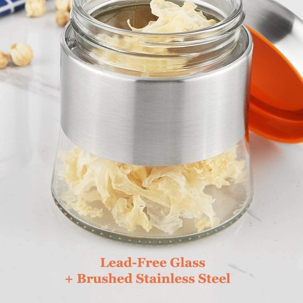 Contenitori Alimentari per Cereali Set Set di Contenitori Ermetici in 3 Pezzi for Il Bancone della Cucina, Contenitori for Alimenti in Vetro con Coperchi-Acciaio Inossidabile 304,Organizzazione della