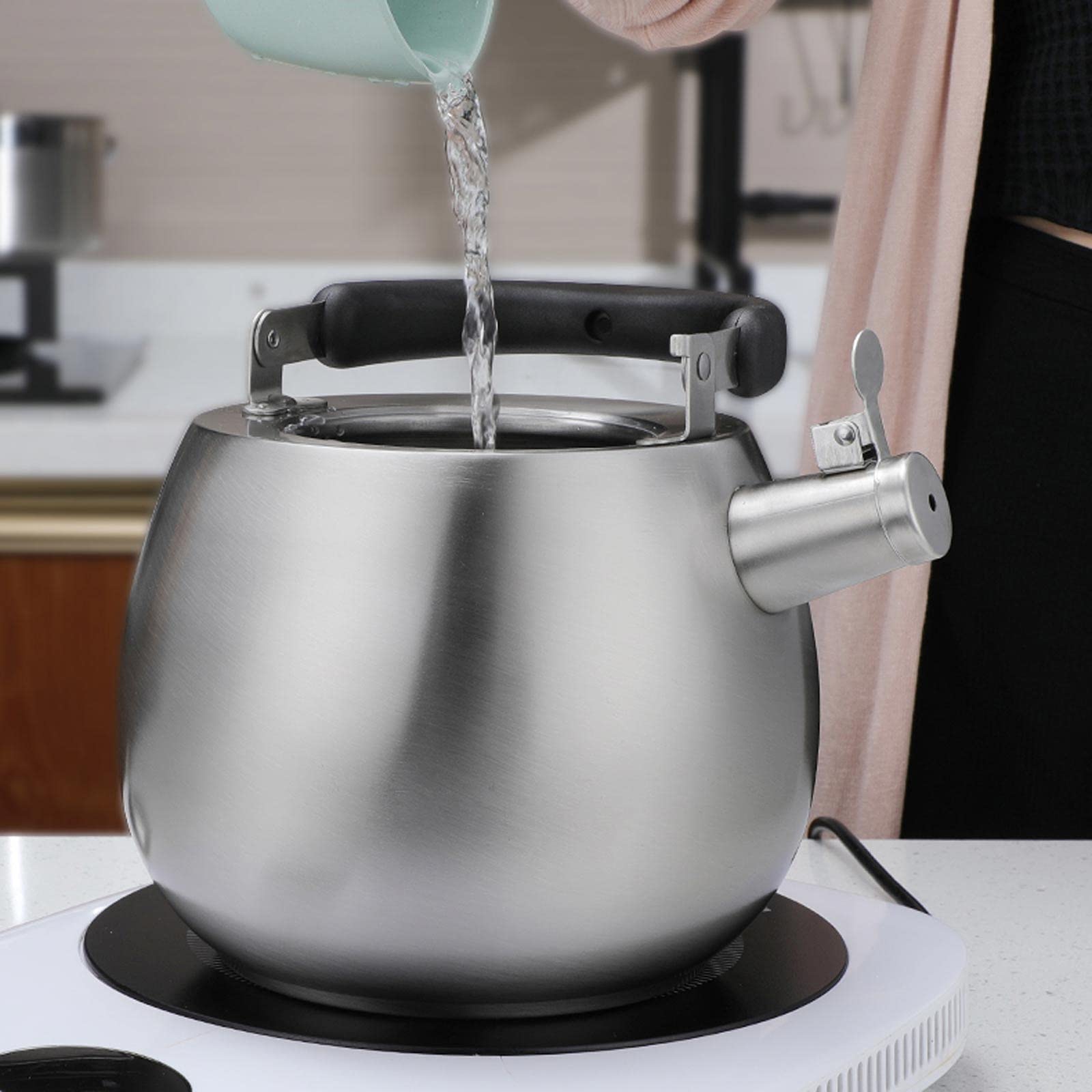 Teekanne Teekesselgas 304 Edelstahl Pfeife Tee Topf Gasherd Heißer Wasserkocher altmodisch verdickt for Induktion Cooke Teekannen